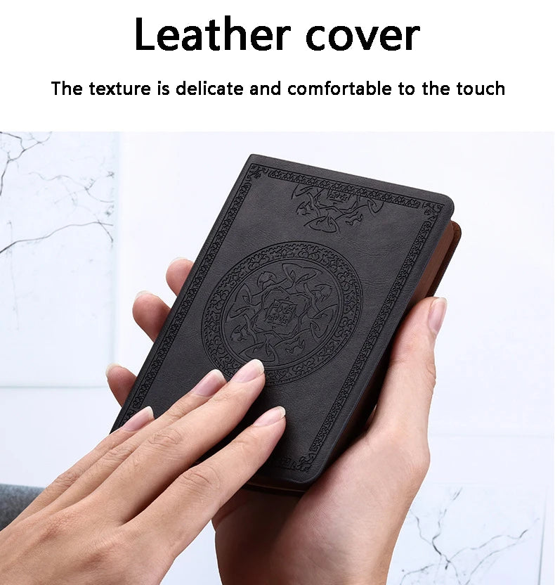 A6 Retro Style Pocket Type Mini Notebook Stamping Process Artificial PU Leather Writing Book Portable Notepad Office Bookkeeping