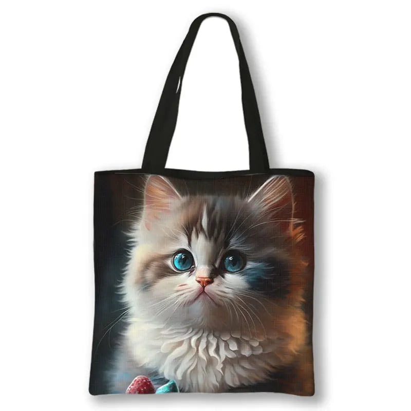 Borsa a tracolla con stampa gattino Kawaii Animali Gatti Cartoon Grafica Totes Borse Borsa da donna di grande capacità Borse shopper riutilizzabili Regalo