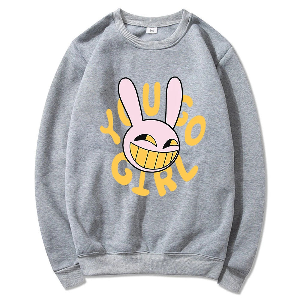 YOU GO GIRL Felpa con cappuccio Digital Circus Jax Moda Donna Harajuku Divertente Felpa con cappuccio con coniglio carino Felpa pullover vintage unisex Cartoon