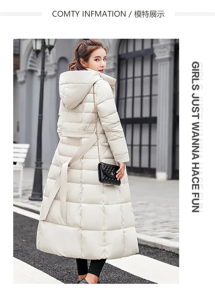Cappotto Parka lungo in cotone piumino femminile nuovo inverno sopra il ginocchio ampio collo in pelliccia con cappuccio caldo parka spesso soprabito imbottito da donna