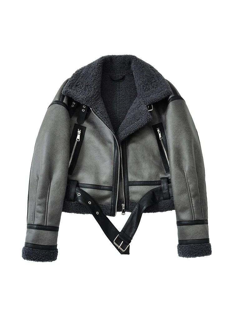 Ailegogo Autunno Inverno Donna Caldo sciolto pelliccia di agnello sintetica Cappotto corto Streetwear Cappotto femminile con cerniera retrò Capispalla