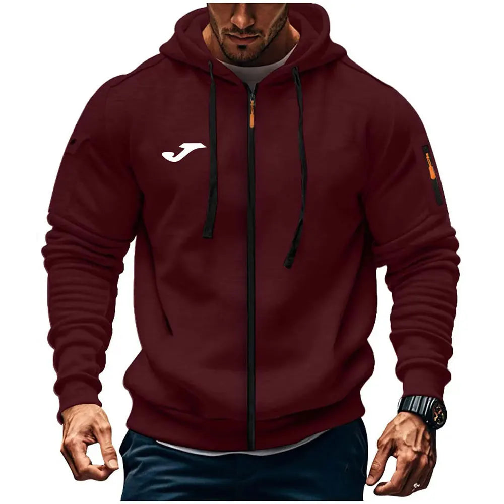 JOMA Felpa con cappuccio da uomo stile europeo, vestibilità ampia, con cerniera, per primavera e autunno, abbigliamento casual da uomo per il tempo libero e l'outdoor