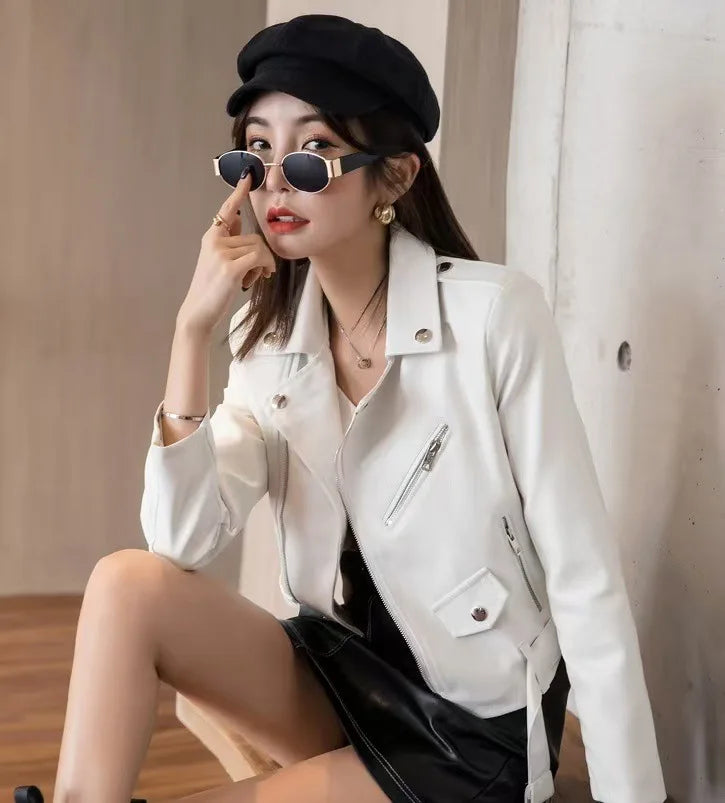 2025 Primavera Autunno Nuova giacca di pelle da donna Abbigliamento da moto Cappotto corto