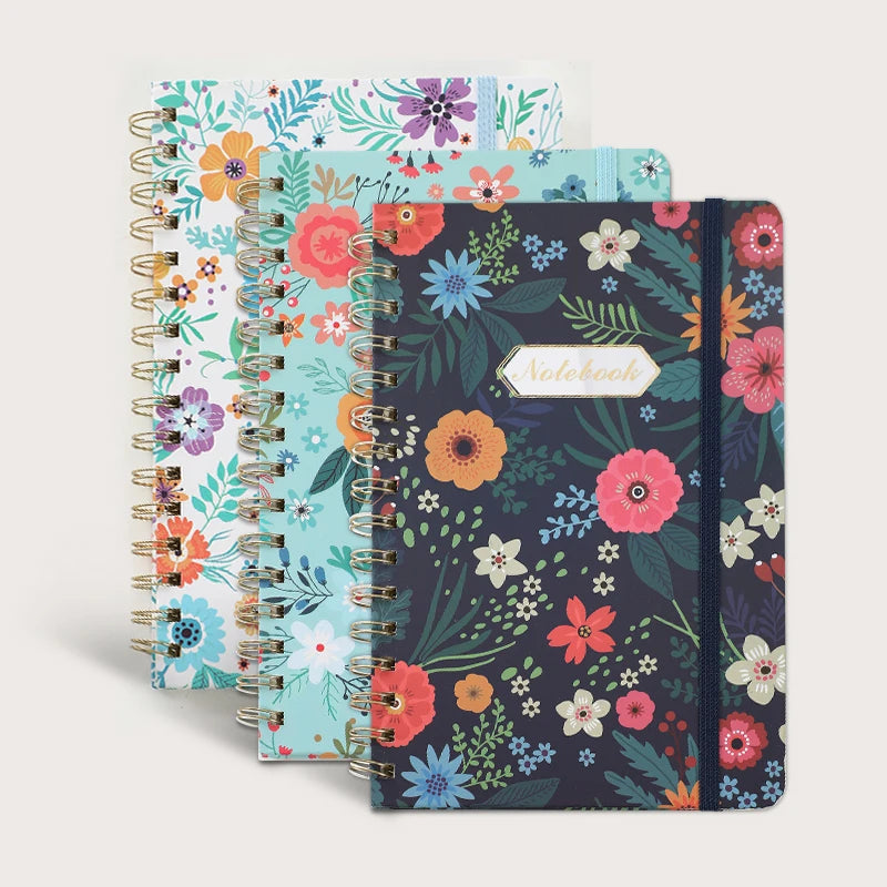 Spiral Notebook, Women's Diary, Hardcover Spiral Diary, 5.5 X 8.3inch, 160 Pages, Cute Flowers, Back Pockets, 100Gsm Paper for Gifts, Work, Office and School Supplies
