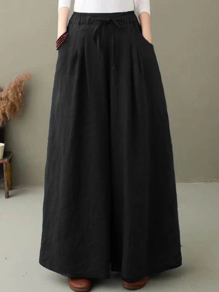 ZANZEA Pantaloni a gamba larga da donna eleganti Pantaloni autunnali Casual con coulisse Pantalon Palazzo Donna Elastico in vita Rapa oversize