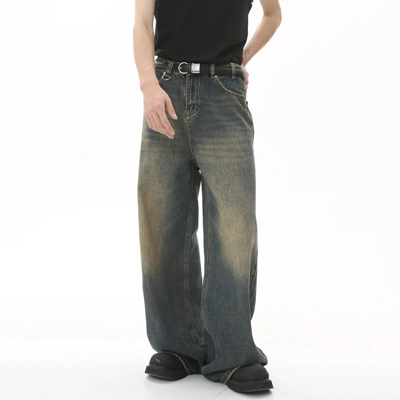 IEFB Pantaloni in denim da uomo estivi Vecchio blu lavato Jeans maschili Dritto Casual da uomo Pantaloni larghi a gamba larga Nuova moda 9C354