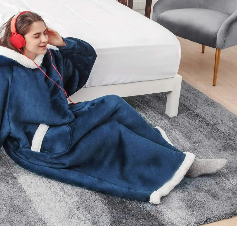 Felpe con cappuccio invernali Felpa in pile spesso caldo TV gigante Coperta indossabile oversize con maniche in flanella Coperta con cappuccio
