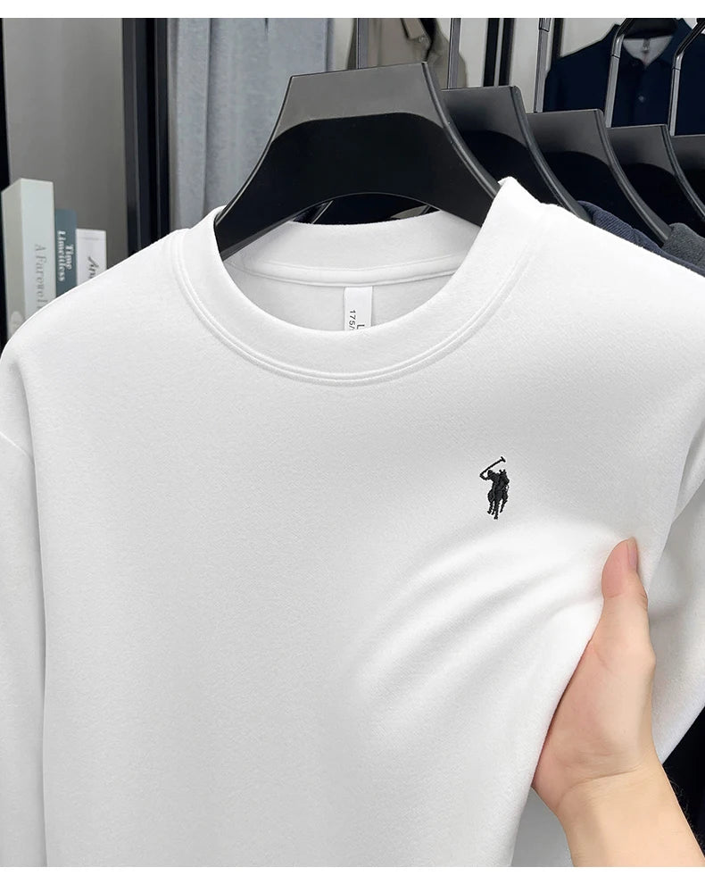 T-shirt a maniche lunghe di marca di lusso da uomo autunno Paul trendy squisito pony ricamo pullover allentato casual girocollo felpa