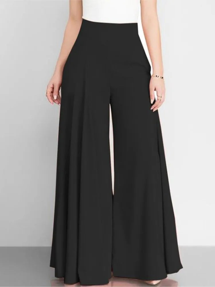 Pantaloni a gamba larga a vita alta da donna alla moda Primavera Autunno Pantaloni a zampa d'elefante eleganti femminili Pantaloni lunghi larghi casual per le vacanze solidi Nuovo