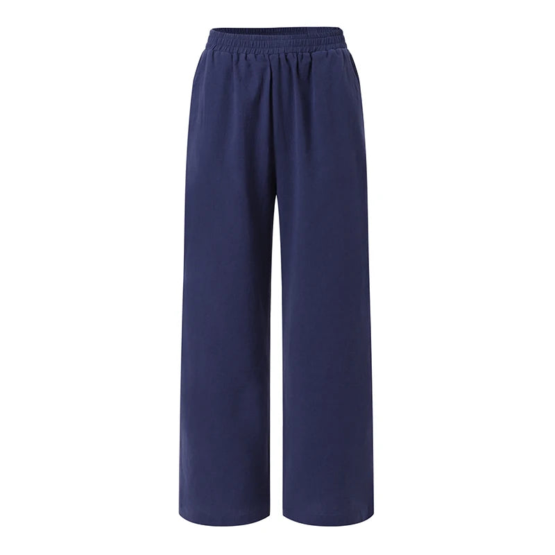 ZANZEA-Pantaloni Estivi da Donna in Cotone e Lino con Vita Elastica, Gamba Larga, Casual, Leggeri, Tinta Unita, Pantaloni Palazzo