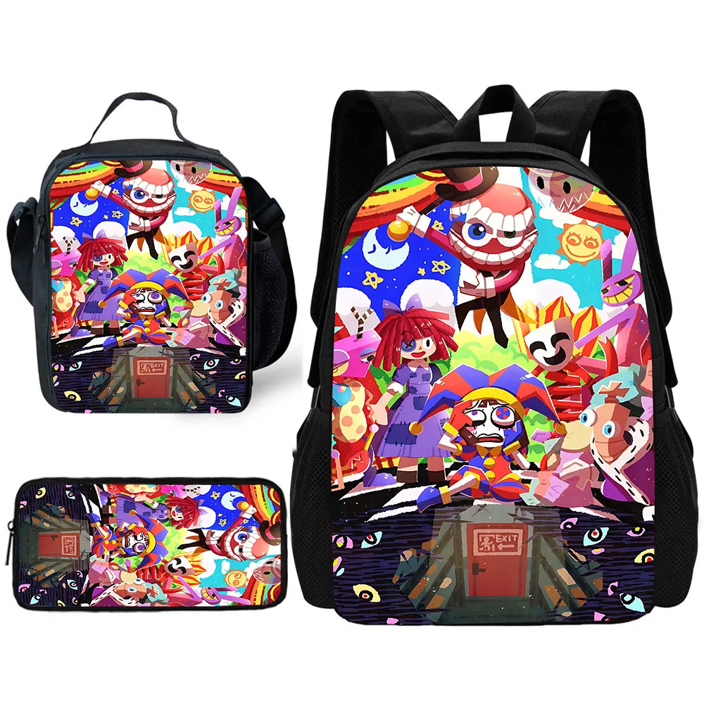 Zaino scolastico per bambini Cartoon A-AmazingS DigitalS Circus con borse per il pranzo, astucci, zaini scolastici per ragazzi e ragazze, miglior regalo