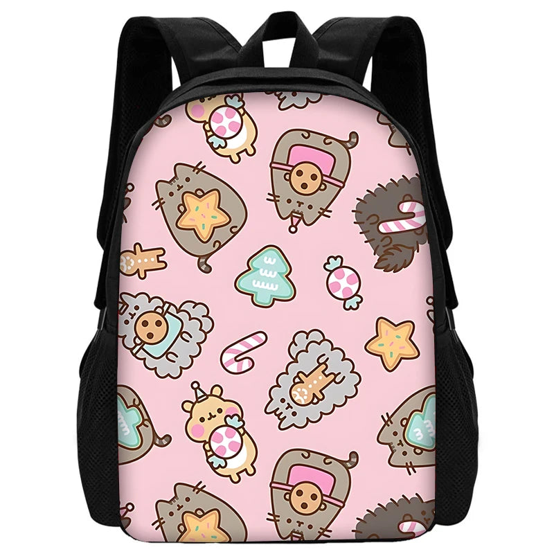 Zaino per bambini con gatti Kawaii Pusheens per la scuola con borse per il pranzo, borse per matite, borse per la scuola per ragazzi e ragazze, miglior regalo