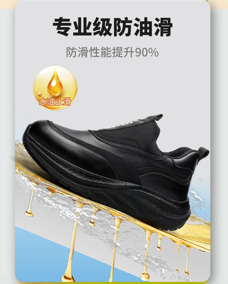 Scarpe da Cuoco in Pelle da Uomo Impermeabili Antiscivolo Resistenti all'Olio, Mocassini Casual da Uomo Resistenti all'Usura
