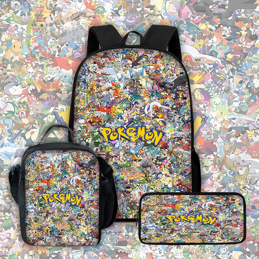 Zaino per la scuola per bambini con cartoni animati di Potdemiel, con borse per il pranzo, borse per matite, zaini per ragazzi e ragazze, P-PokéS, il miglior regalo