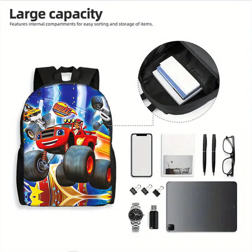 Zaino Scolastico 3D Cartoon Blaze Monster Machines con Borsa Pranzo, Astuccio, Zaino per Bambini e Bambine, Miglior Regalo
