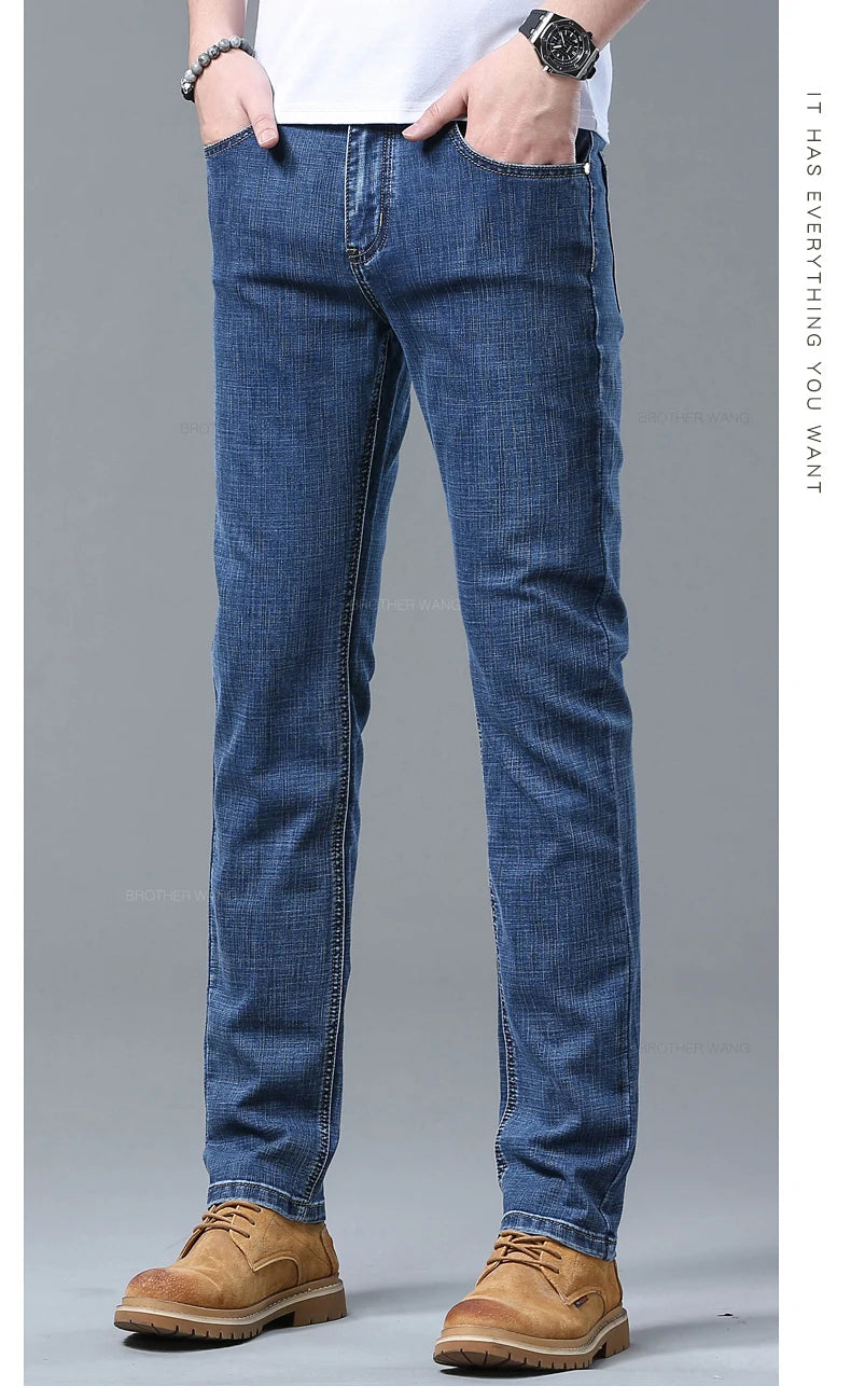 Jeans slim azzurri da uomo primaverili Pantaloni in denim in tessuto elasticizzato casual alla moda Pantaloni classici Grigio fumo