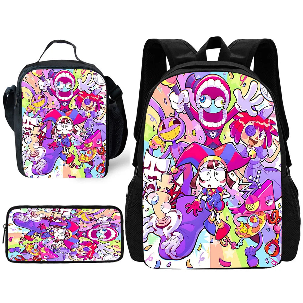 Zaino scolastico per bambini Cartoon A-AmazingS DigitalS Circus con borse per il pranzo, astucci, zaini scolastici per ragazzi e ragazze, miglior regalo