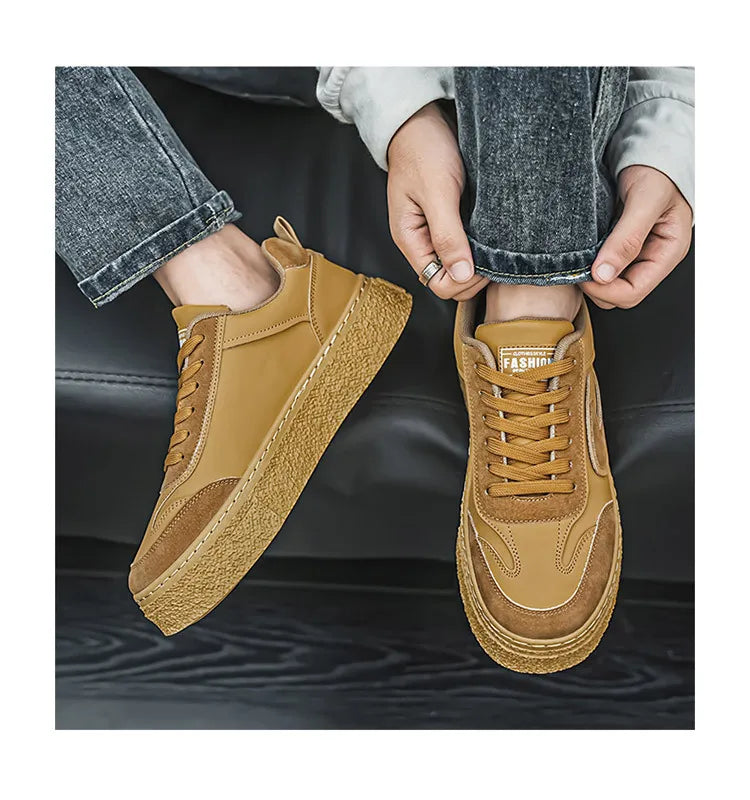 Fashion Leather Sneakers Men's Flat Breathable Vulcanized Shoes Outdoor Leisure Wear-resistant Platform Shoes Zapatillas Hombre
