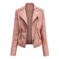 Giacca in Pelle da Donna Primavera/Autunno, Slim Fit, Stile Biker, Cappotto Corto in Ecopelle con Colletto Alto e Cerniera