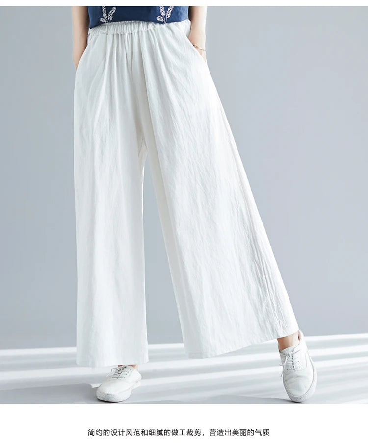 Nuovi pantaloni primaverili da donna in cotone e lino 2026, pantaloni casual a gamba larga autunnali, taglie forti, neri, bianchi, rossi, kaki, 5XL 6XL
