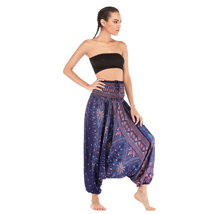 Pantaloni della Boemia Donna Pantalones Mujer Hippie Vita alta Rayon Harem Baggy Boho Yoga Beach Wear Pour Femme Calca Feminina Stampato