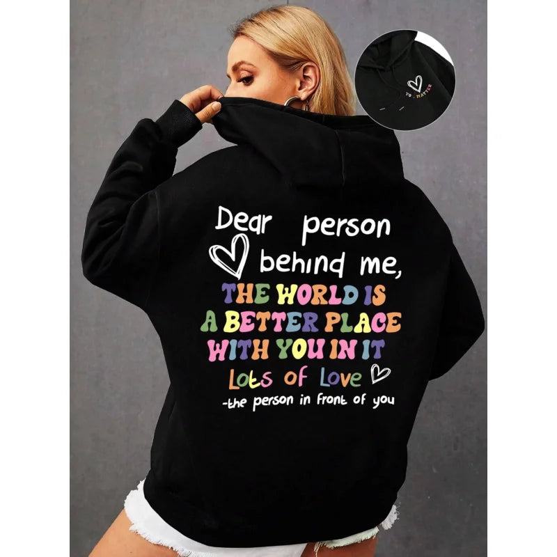 Caro persona dietro la felpa con cappuccio da donna lettere colorate caldo pile donna felpa con cappuccio fodera in pelliccia felpe con cappuccio primavera autunno Y2K top casual