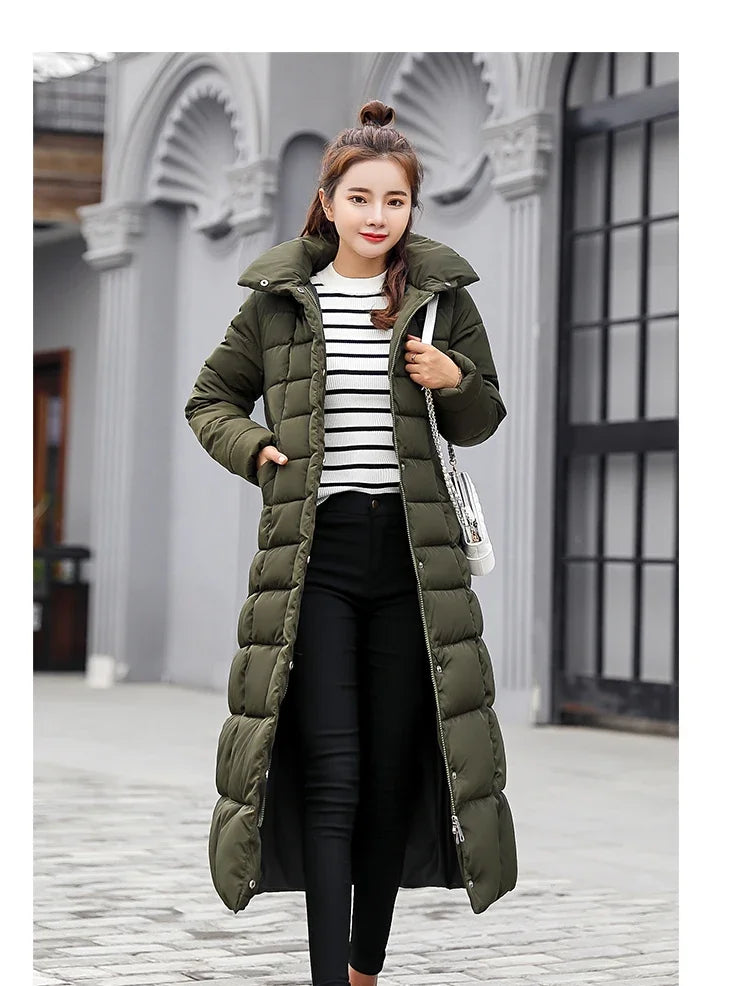 Cappotto Parka lungo in cotone piumino femminile nuovo inverno sopra il ginocchio ampio collo in pelliccia con cappuccio caldo parka spesso soprabito imbottito da donna