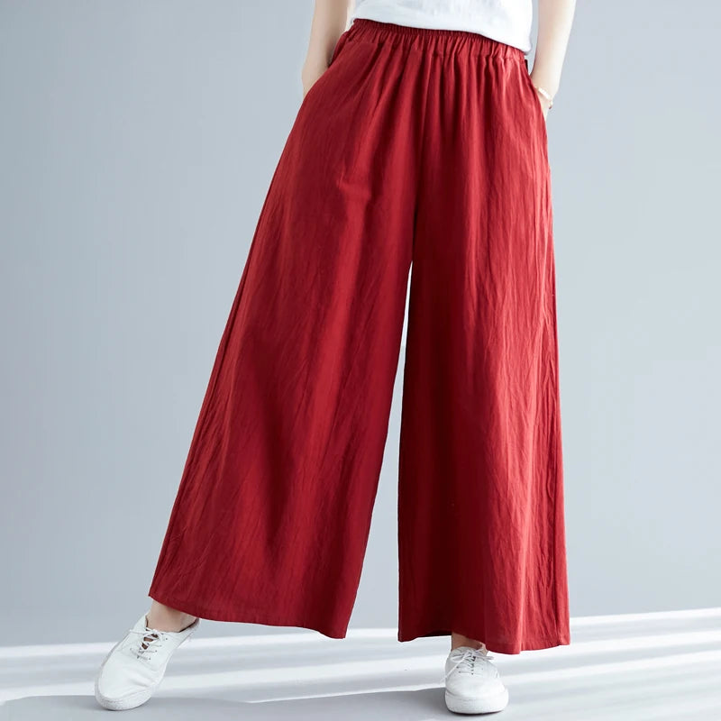 Nuovi pantaloni primaverili da donna in cotone e lino 2026, pantaloni casual a gamba larga autunnali, taglie forti, neri, bianchi, rossi, kaki, 5XL 6XL