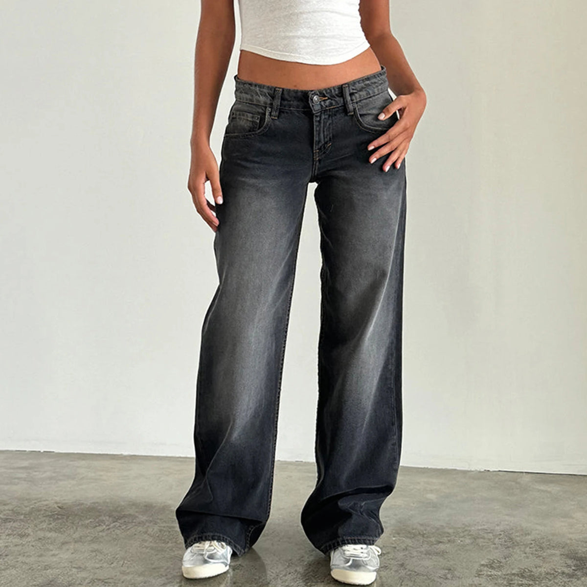 Jeans da donna a gamba larga Pantaloni casual in denim da fidanzato larghi a vita alta Y2K Jeans streetwear dritti Pantaloni jeans mamma