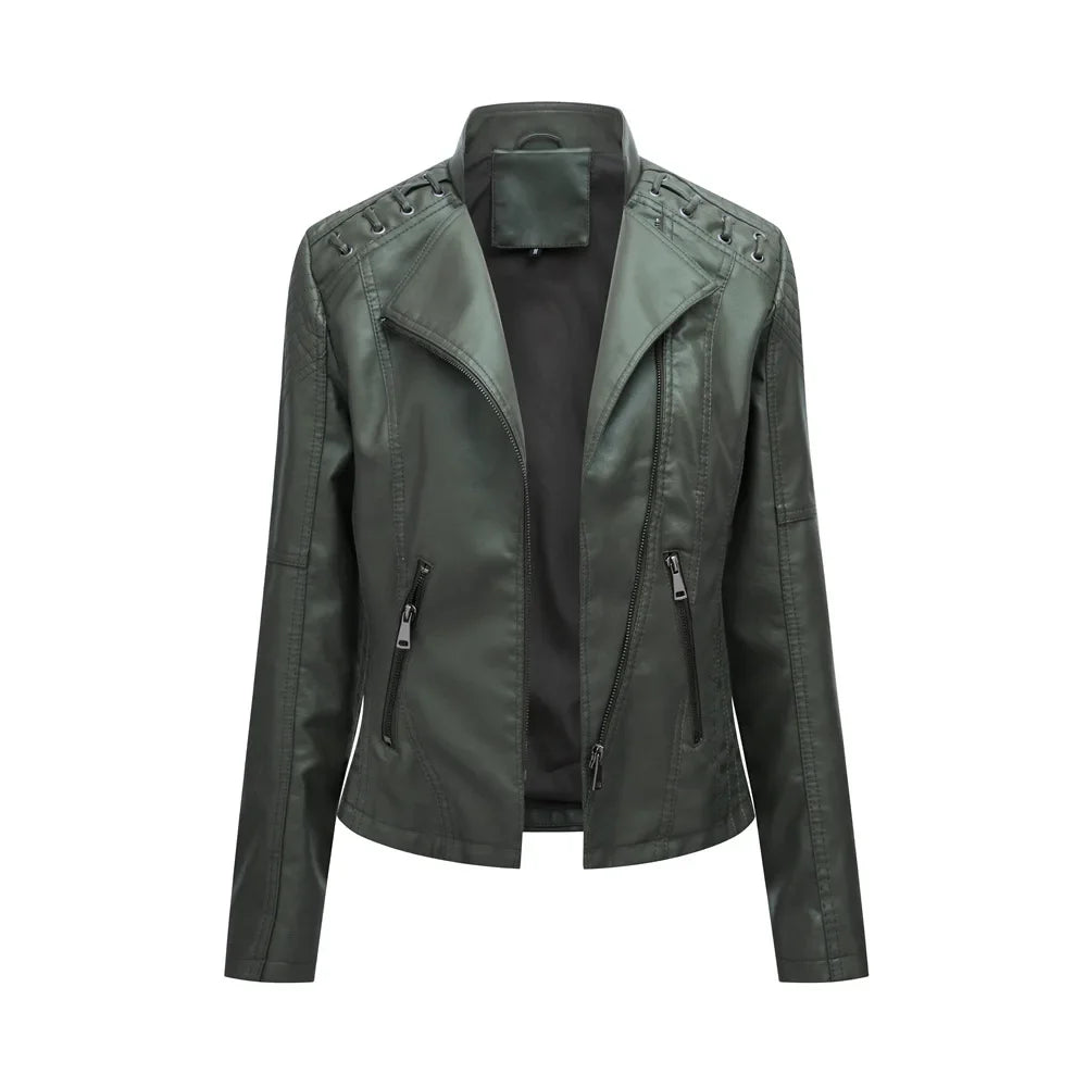 Primavera autunno sezione corta manica lunga giacca con cerniera giacca Slim in ecopelle Casual tinta unita giacca moda capispalla allentata
