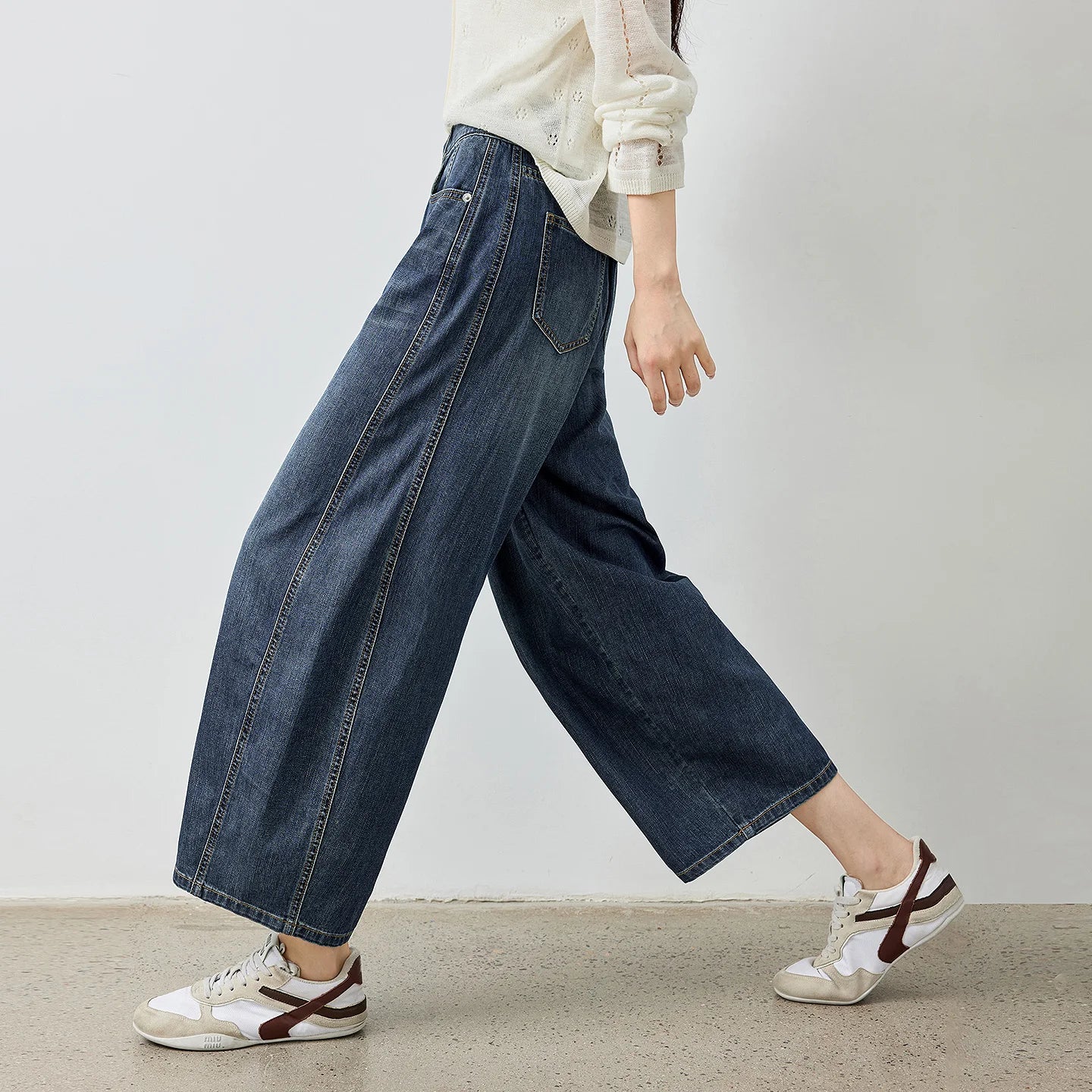 TOYOUTH Jeans da donna 2026 Autunno Nuovi pantaloni cropped a gamba larga deconstruiti con vestibilità snellente