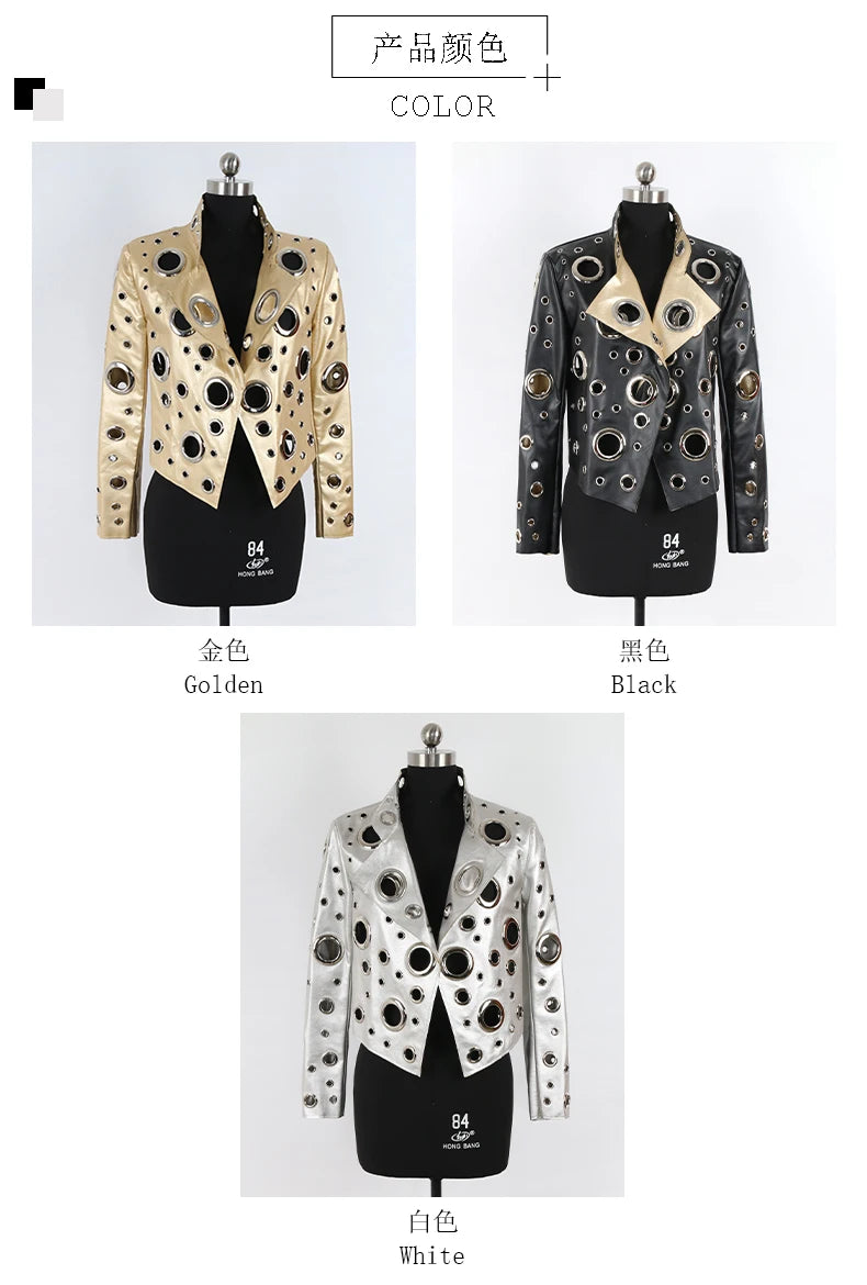 Nerazzurri primavera autunno corto scava fuori giacca in pelle Pu donna rivetto fresco elegante Designer di lusso vestiti pista moda 2024