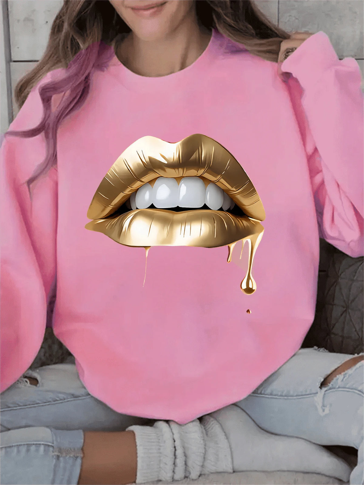Pullover con cappuccio girocollo a maniche lunghe in velluto stampato con motivo a lettere comode e casual autunnali e invernali da donna