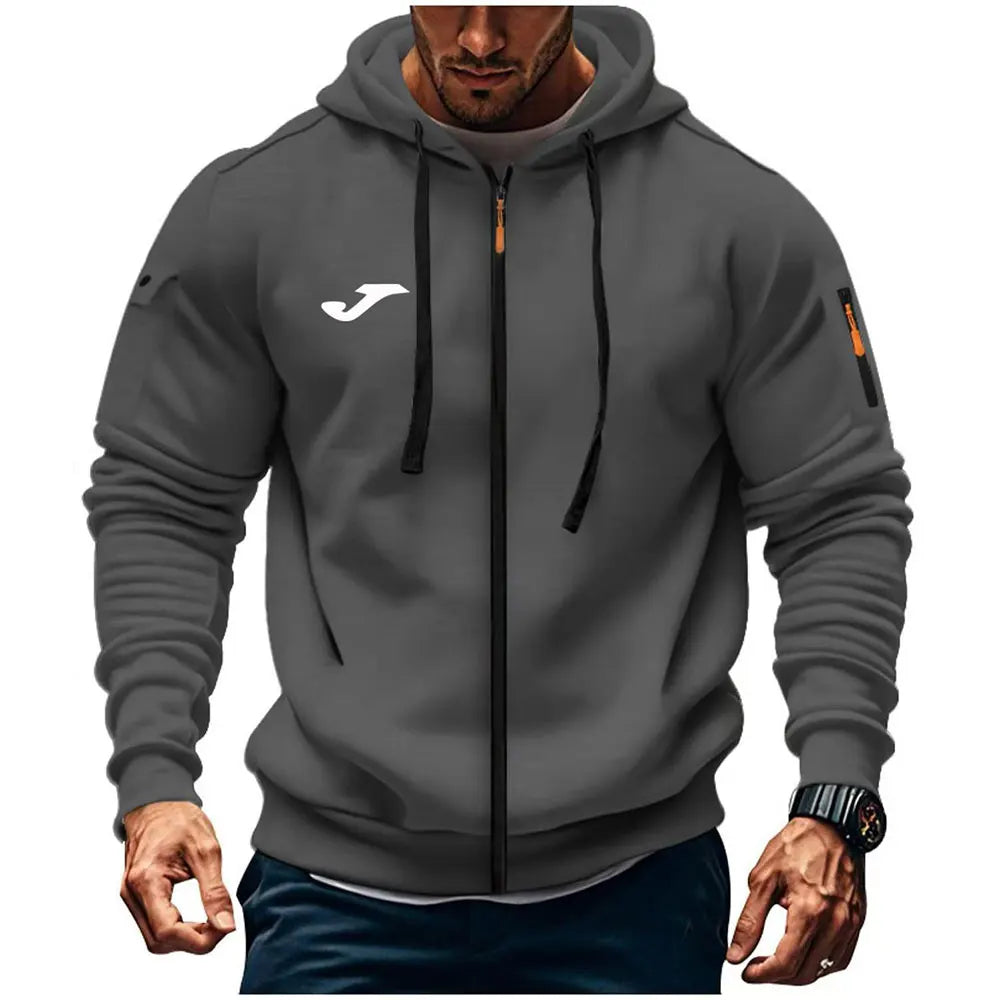 JOMA Felpa con cappuccio da uomo stile europeo, vestibilità ampia, con cerniera, per primavera e autunno, abbigliamento casual da uomo per il tempo libero e l'outdoor