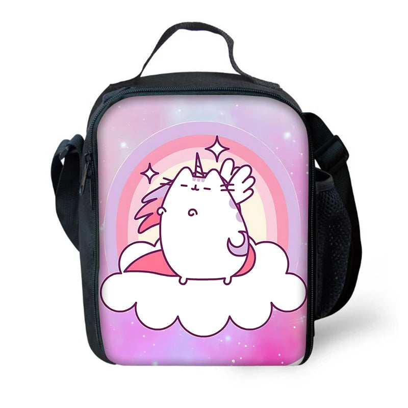 Zaino per bambini con gatti Kawaii Pusheens per la scuola con borse per il pranzo, borse per matite, borse per la scuola per ragazzi e ragazze, miglior regalo