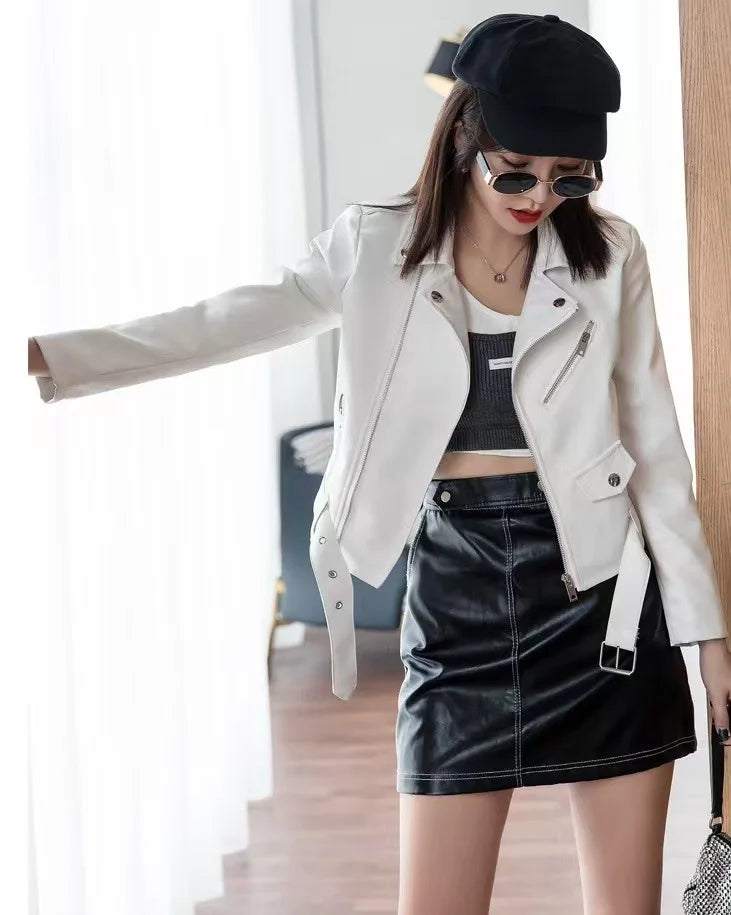 2025 Primavera Autunno Nuova giacca di pelle da donna Abbigliamento da moto Cappotto corto