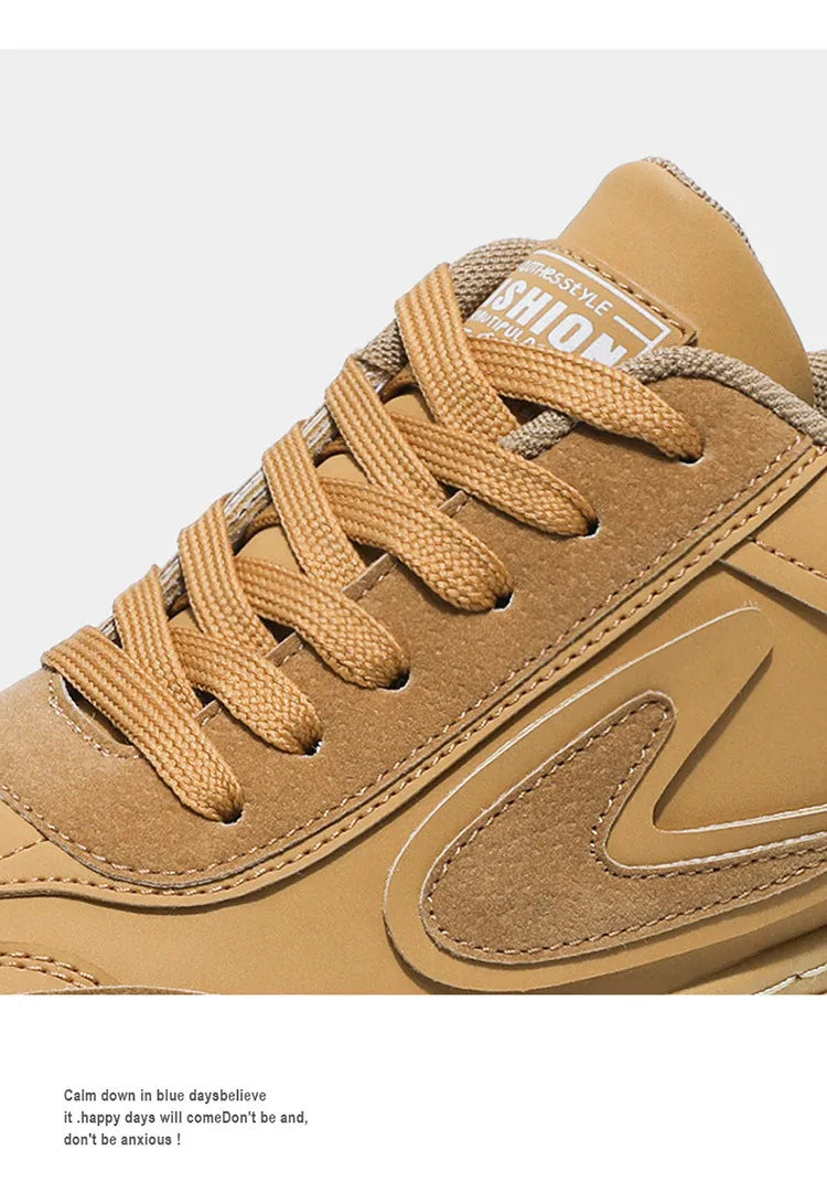 Fashion Leather Sneakers Men's Flat Breathable Vulcanized Shoes Outdoor Leisure Wear-resistant Platform Shoes Zapatillas Hombre
