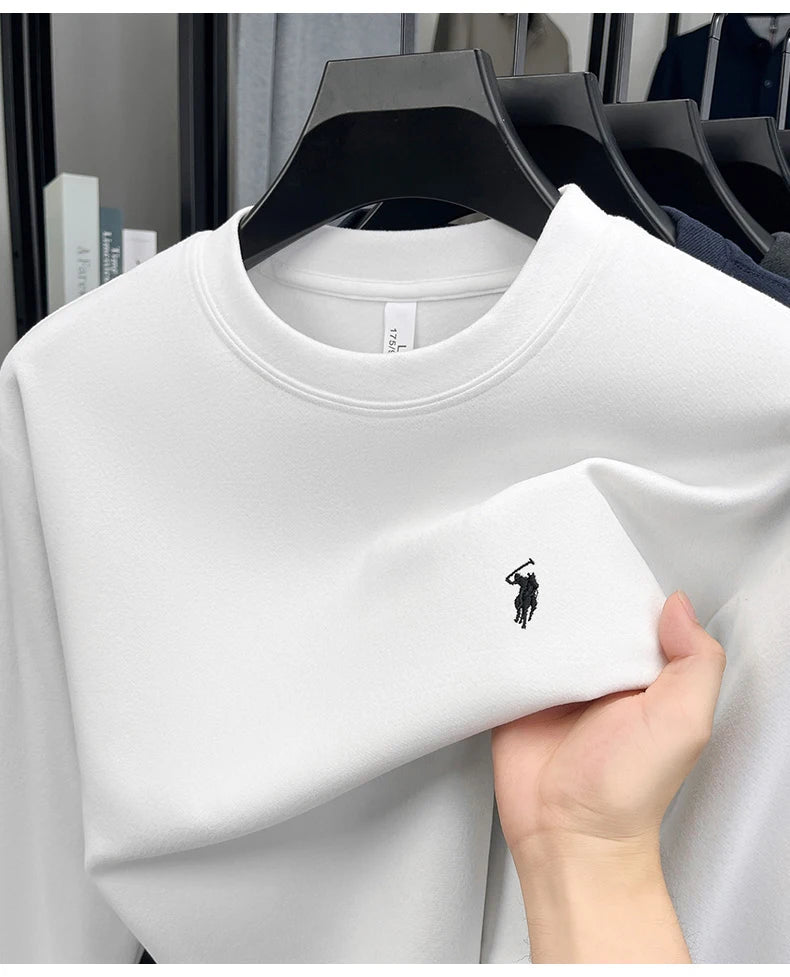 T-shirt a maniche lunghe di marca di lusso da uomo autunno Paul trendy squisito pony ricamo pullover allentato casual girocollo felpa