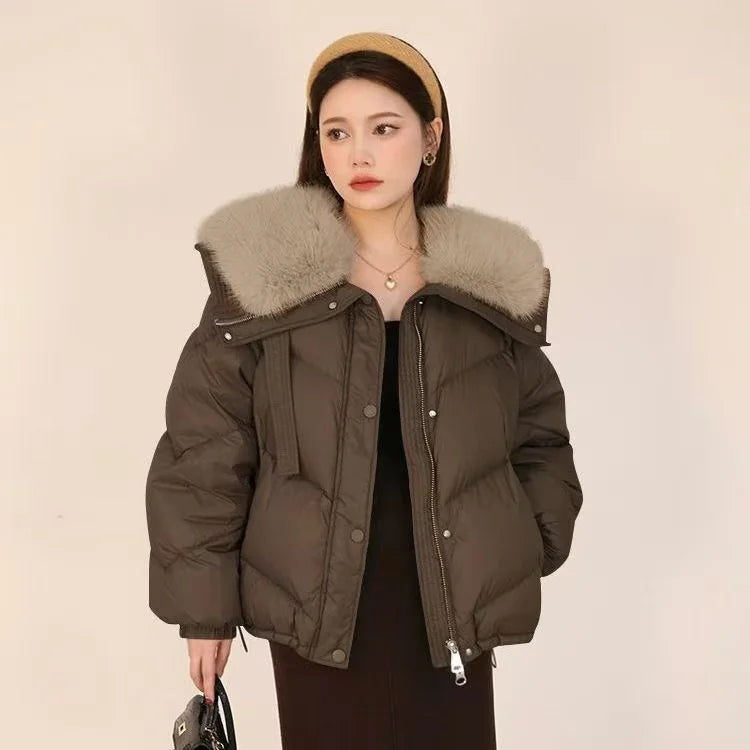 2025 inverno nuovo piumino corto imbottito donna Parka collo di pelliccia cappotti di cotone spesso vestiti nero tuta sportiva casual femminile nuovo