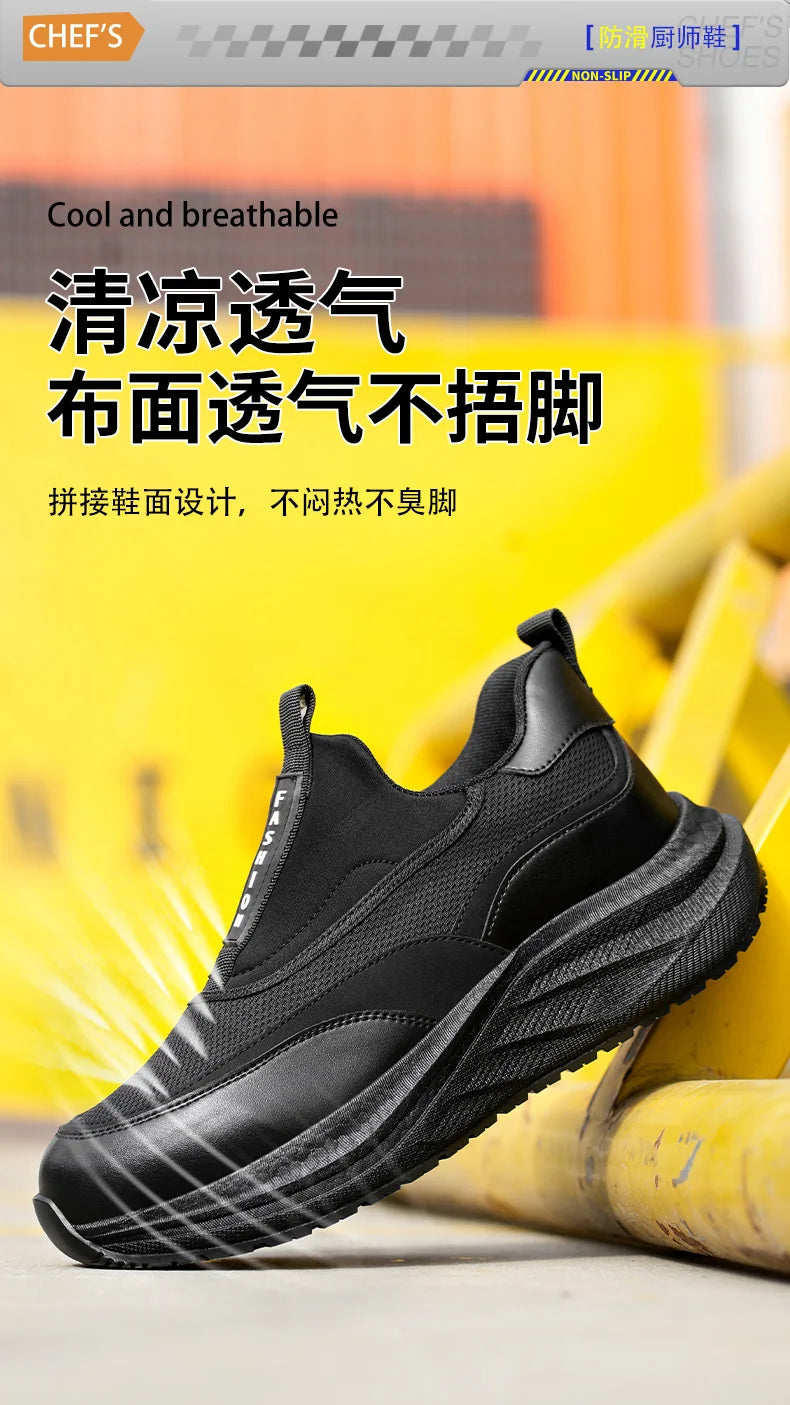 Scarpe da Cuoco in Pelle da Uomo Impermeabili Antiscivolo Resistenti all'Olio, Mocassini Casual da Uomo Resistenti all'Usura