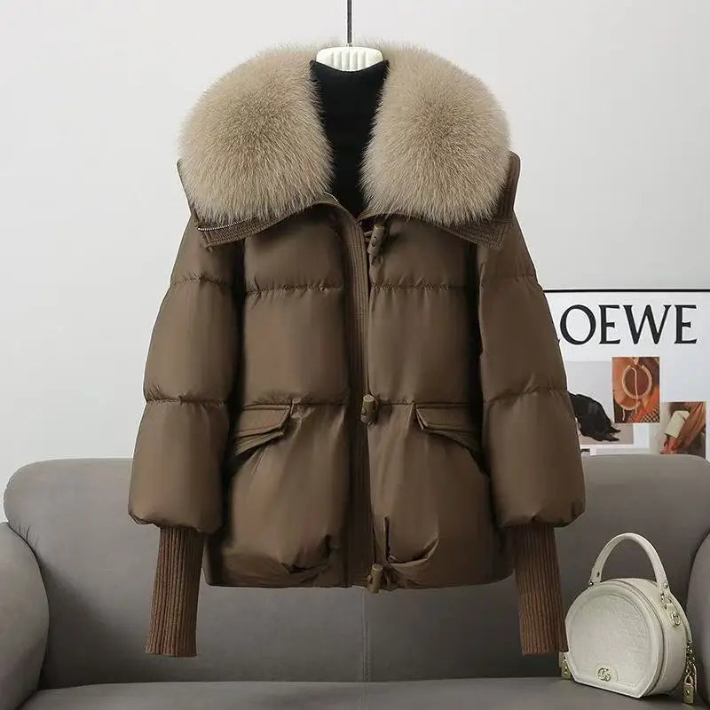 2025 inverno nuovo piumino corto imbottito donna Parka collo di pelliccia cappotti di cotone spesso vestiti nero tuta sportiva casual femminile nuovo