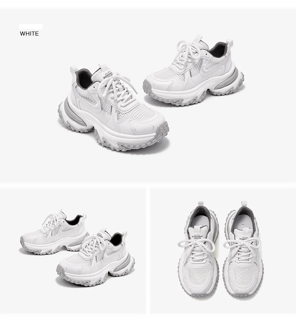 BEAUTODAY Chunky Sneakers Women Mesh Solid Color Patchwork Thick Sole Lace-up 2024 Spring Female Leisure Shoes Handmade 29A03