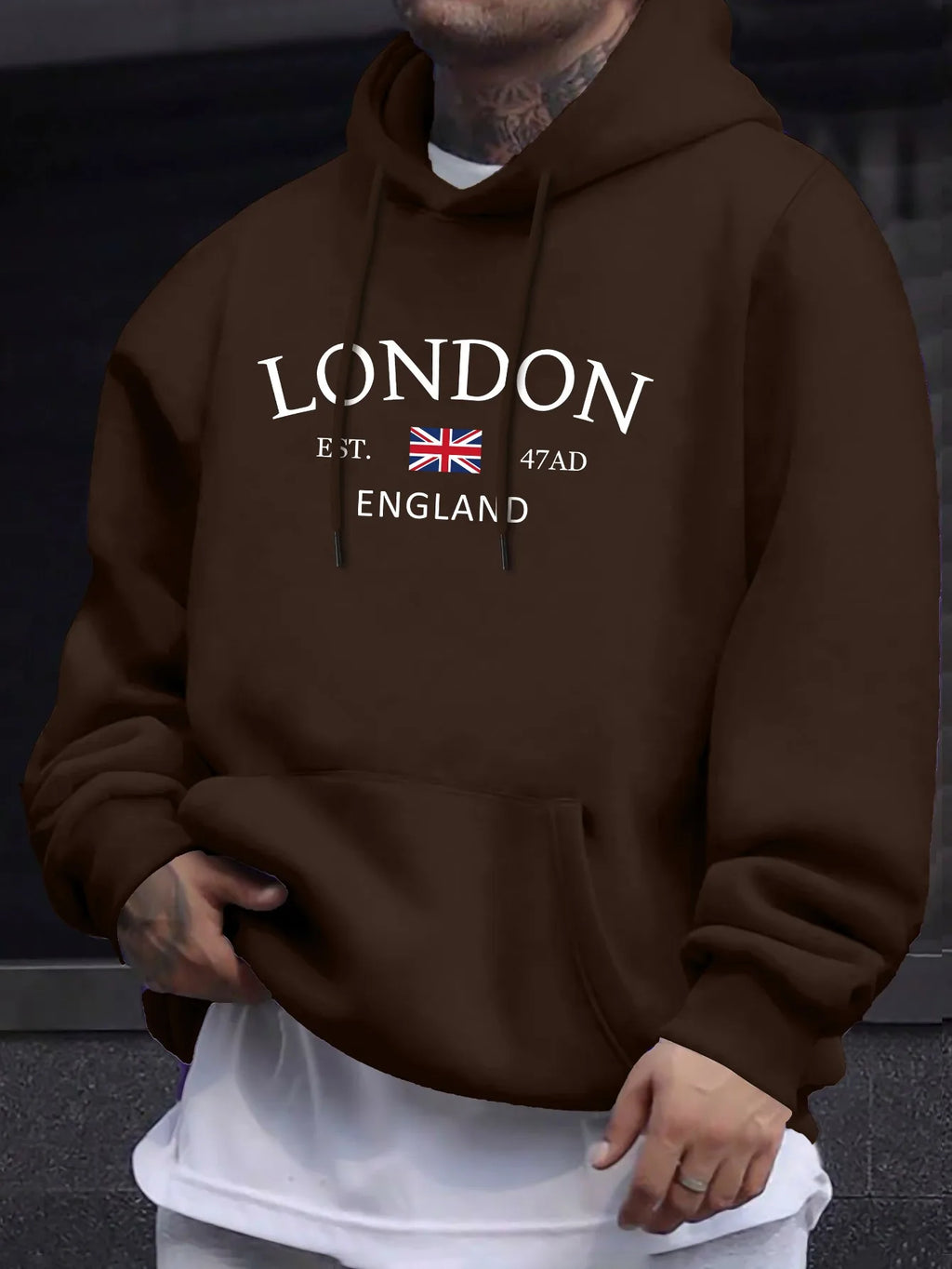 Elegante felpa con cappuccio con stampa bandiera dell'Inghilterra di Londra - Felpe con cappuccio alla moda da uomo con vestibilità regolare comoda a maniche lunghe