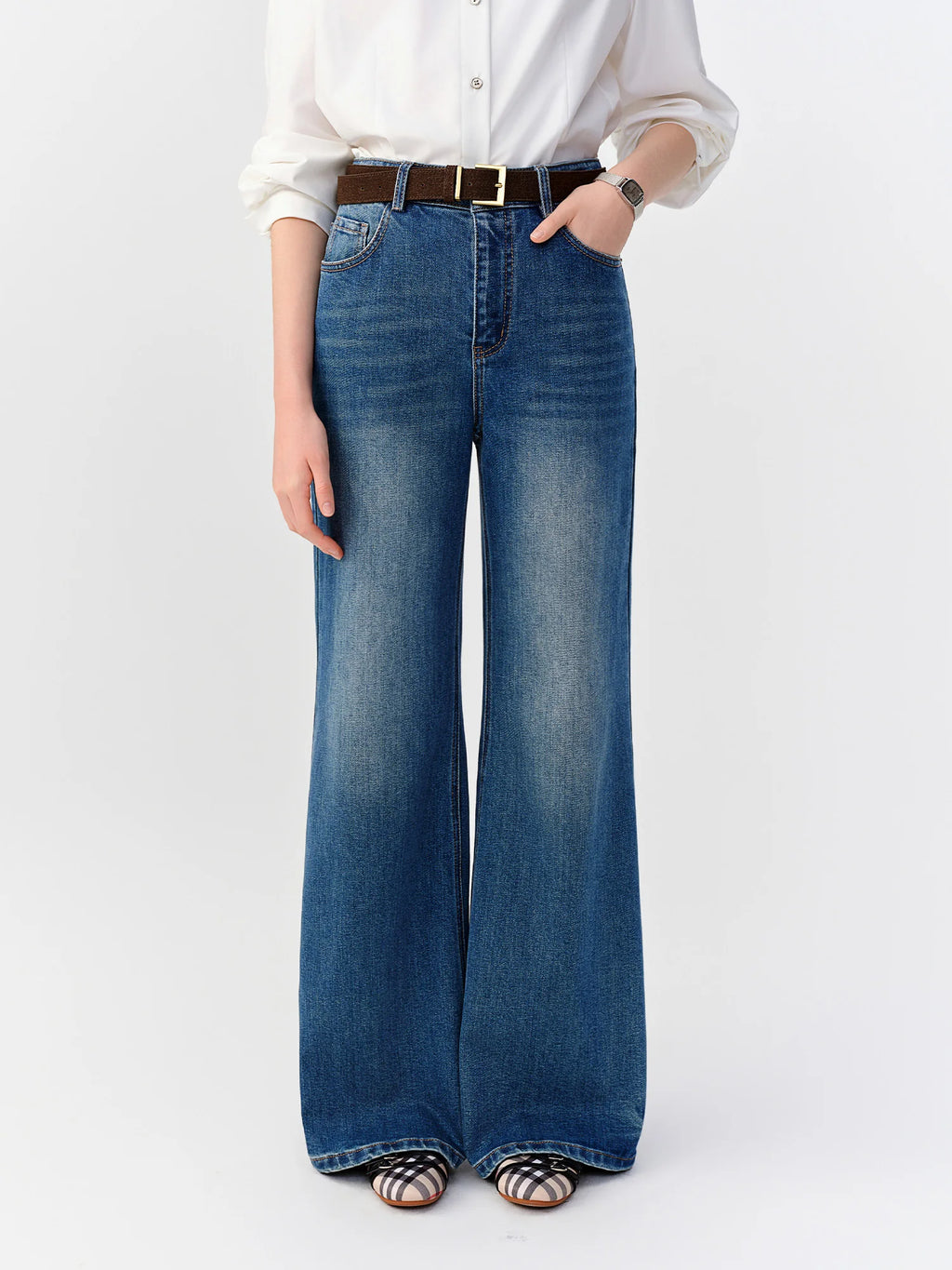 DUSHU 2026 Autunno Jeans Svasati Elasticizzati Slim-Fit da Donna, Pantaloni Bootcut a Vita Alta che Allungano la Gamba in Lunghezza Estesa