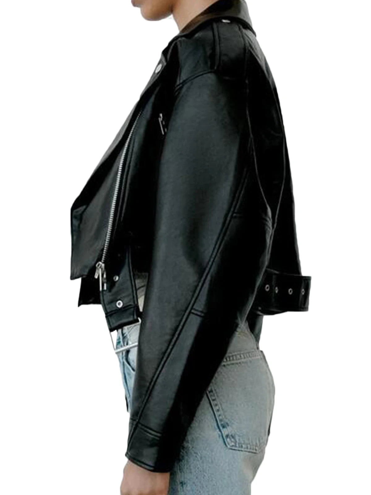 Fitaylor Giacca da donna in finta pelle PU Giacca casual da donna con cerniera sul bavero Giacca corta in pelle Cappotto da motociclista da strada