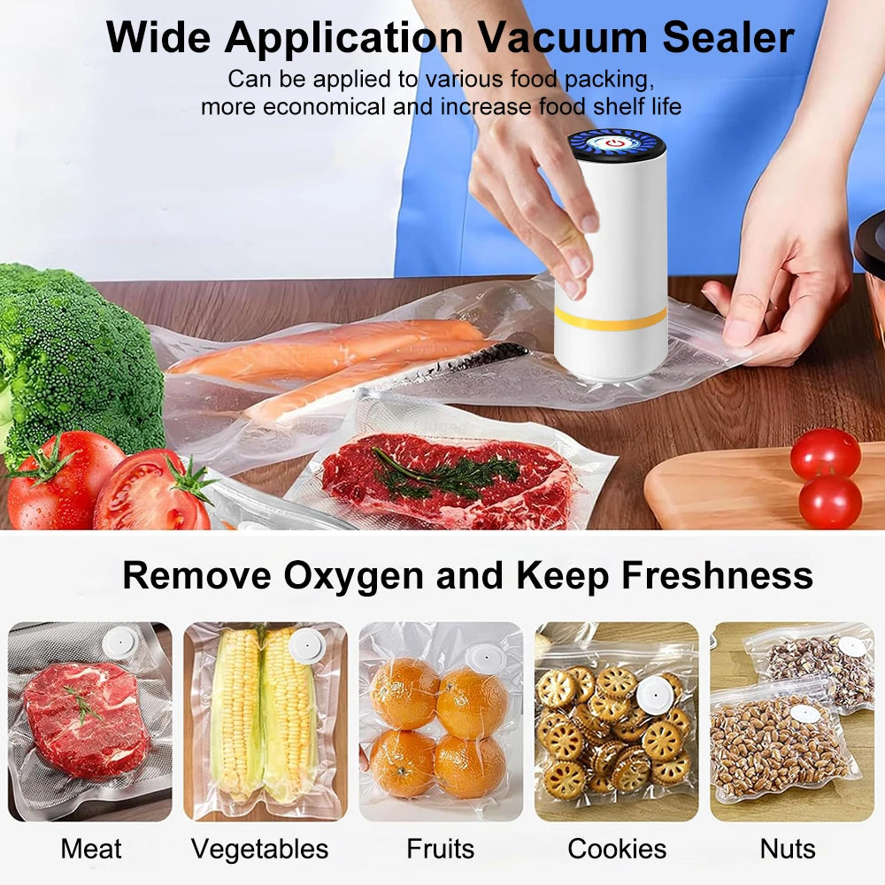 Electric Vacuum Sealer Pump Handheld Mini Electric Vacuum Pump Mini Food Vacuum Sealer Machine with Reusable Vacuum Sealing Bags