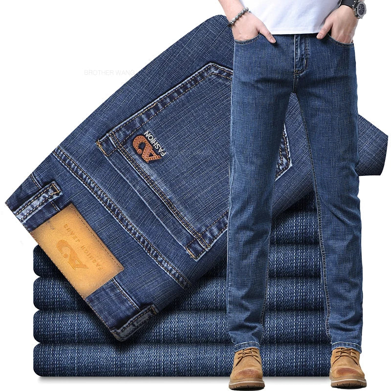 Jeans slim azzurri da uomo primaverili Pantaloni in denim in tessuto elasticizzato casual alla moda Pantaloni classici Grigio fumo
