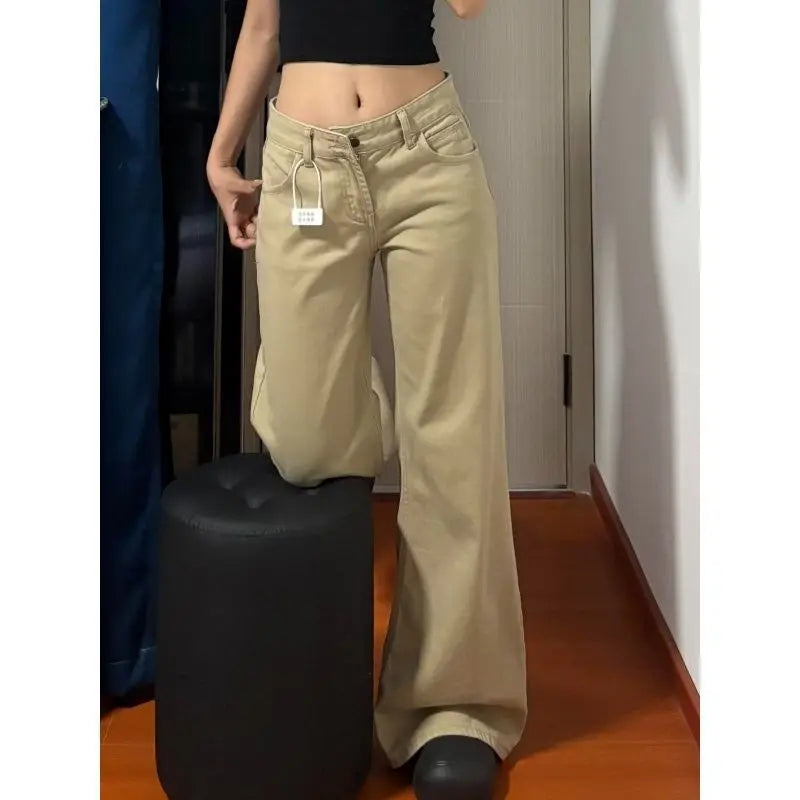Jeans svasati vintage americani da donna nuovi pantaloni in denim versatili a vita bassa larghi kaki gamba dritta lunghezza pavimento pantaloni bootcut