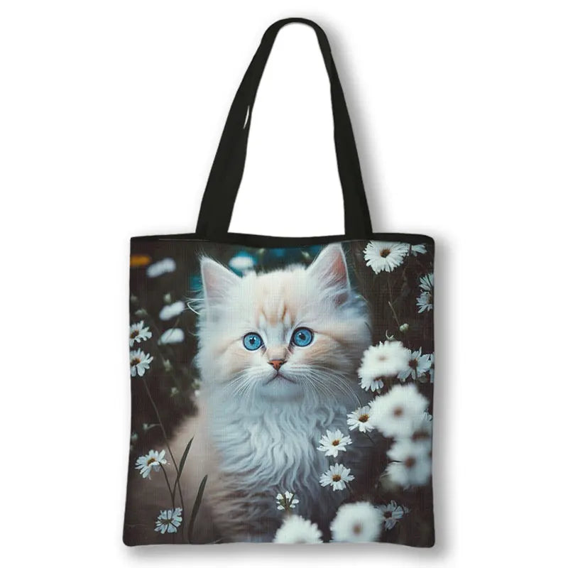 Borsa a tracolla con stampa gattino Kawaii Animali Gatti Cartoon Grafica Totes Borse Borsa da donna di grande capacità Borse shopper riutilizzabili Regalo
