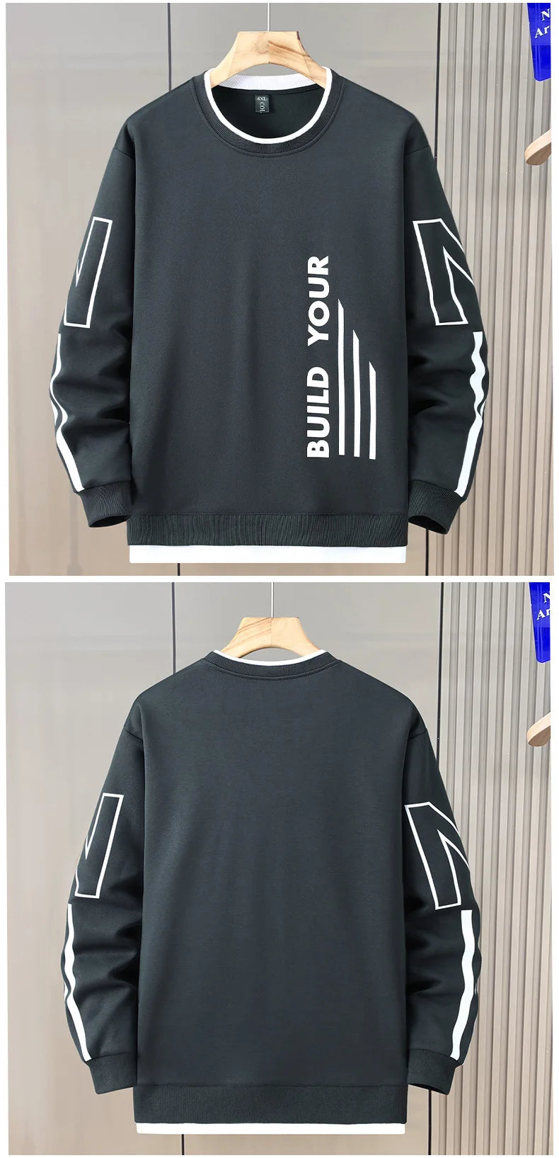 12XL Plus Size Felpe da uomo Primavera Autunno Falso design in due pezzi Felpa Moda Casual O-Collo Pullover Maschile Big Size 12XL